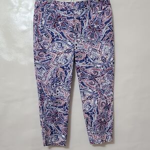 TALBOTS Blue‎ and Red Paisley Cotton & Spandex Crop Pants - Size 12